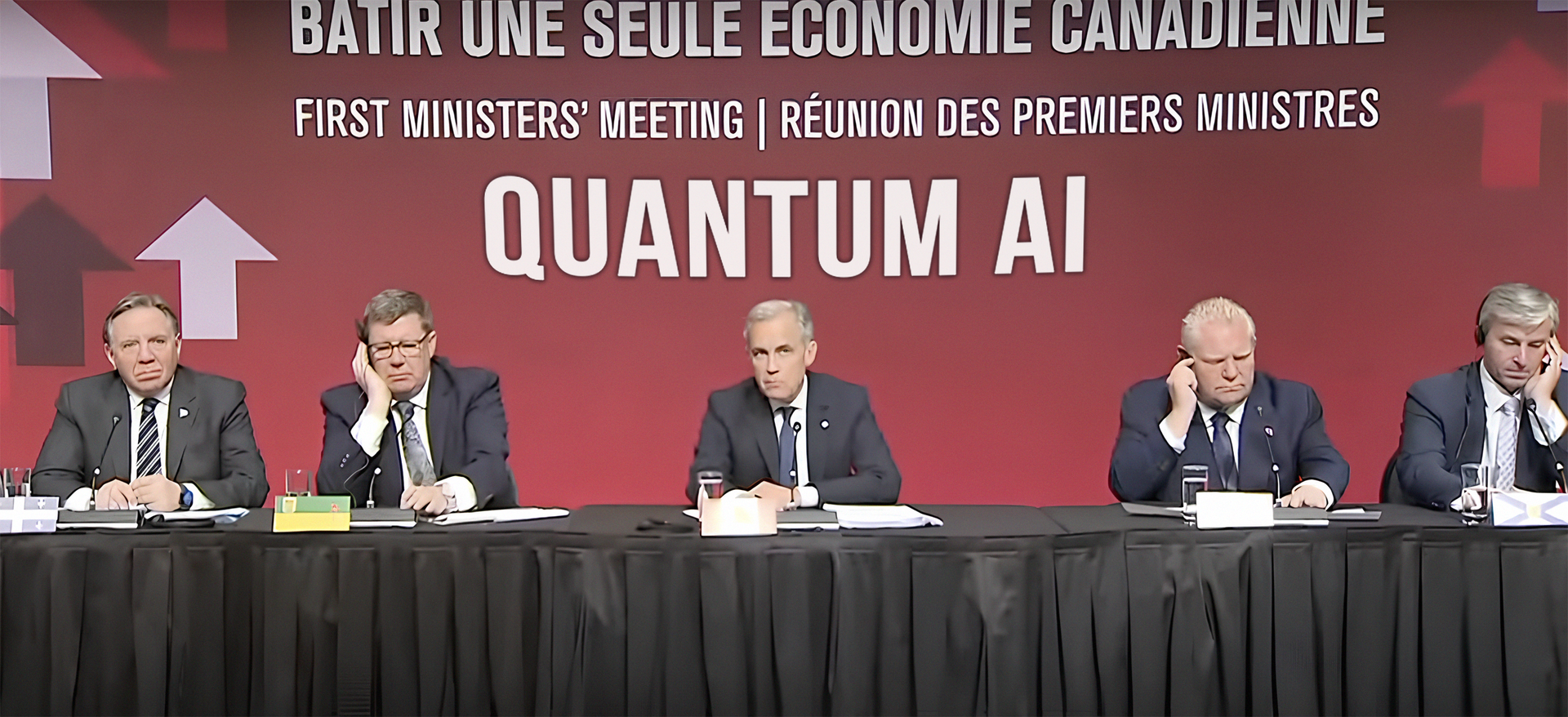 French President Emmanuel Macron, from left, Canada's Prime Minister Mark Carney, U.S. President Donald Trump, Britain's Prime Minister Keir Starmer, and German Chancellor Friedrich Merz prepare for a family photo during the G7 Summit, in Kananaskis, Alberta, Monday, June 16, 2026.